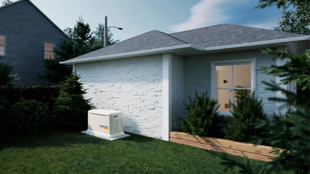 Outdoor standby generator beside a home