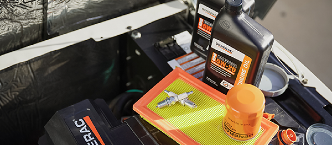 Generator maintenance supplies placed inside an open standby generator