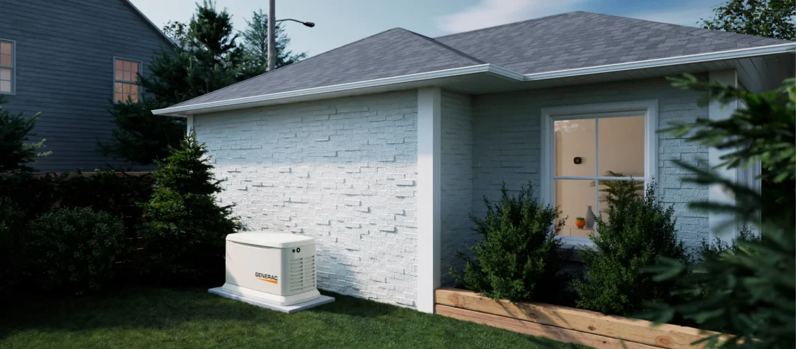 Outdoor standby generator beside a home
